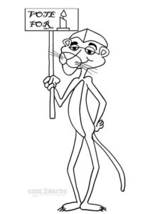 Pink Panther with a poster coloring page