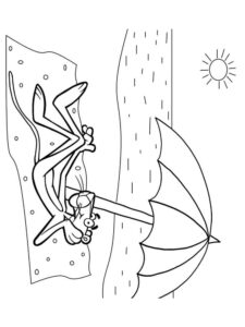 Pink Panther sunbathes on the beach coloring page