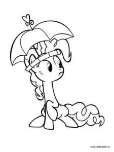 Pinkie Pie in an umbrella hat coloring page