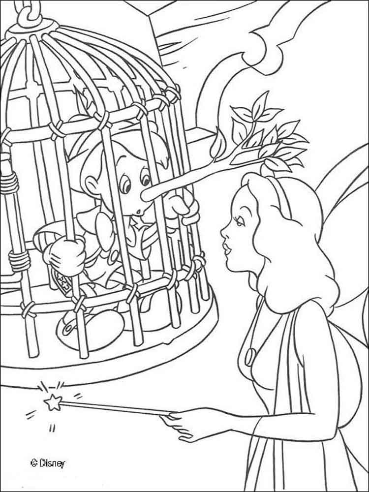 Pinocchio in a cage coloring page