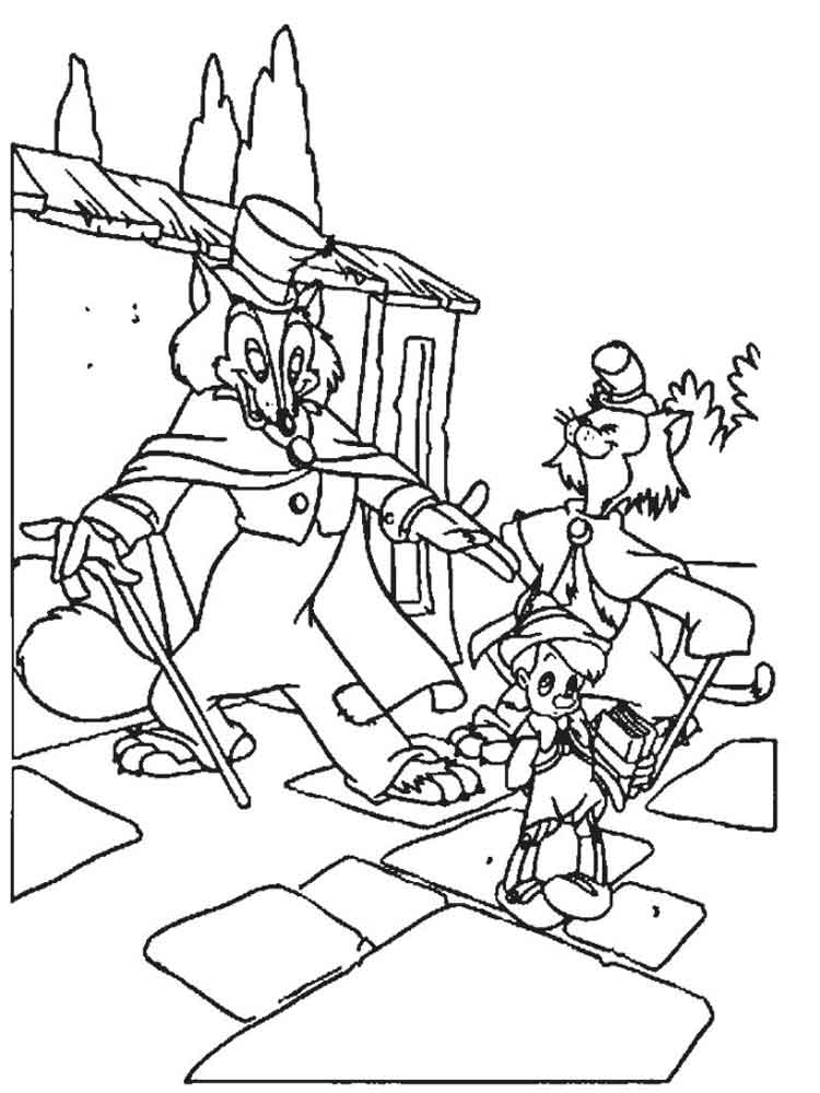Honest John, Gideon and Pinocchio coloring page