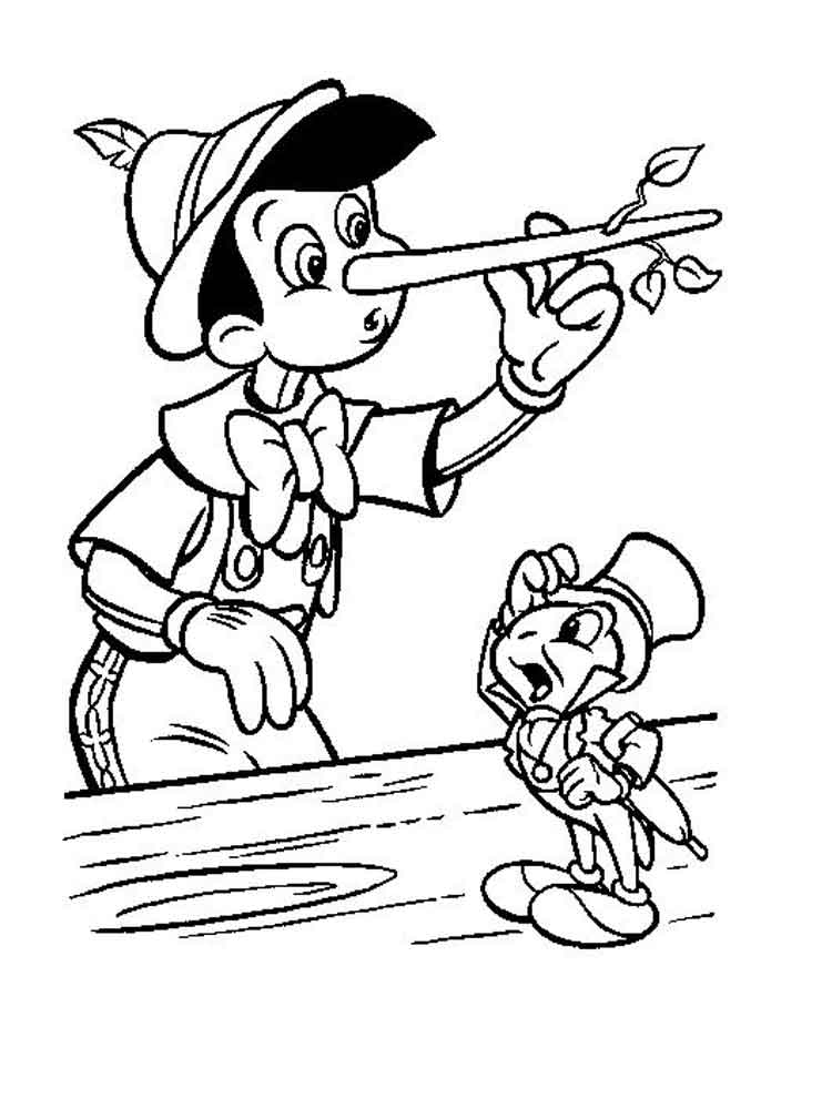 Pinocchio’s nose grows coloring page