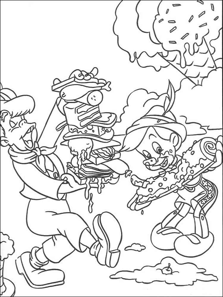 Pinocchio overeats coloring page