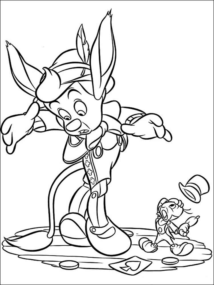 Pinocchio grew ears and a tail coloring page