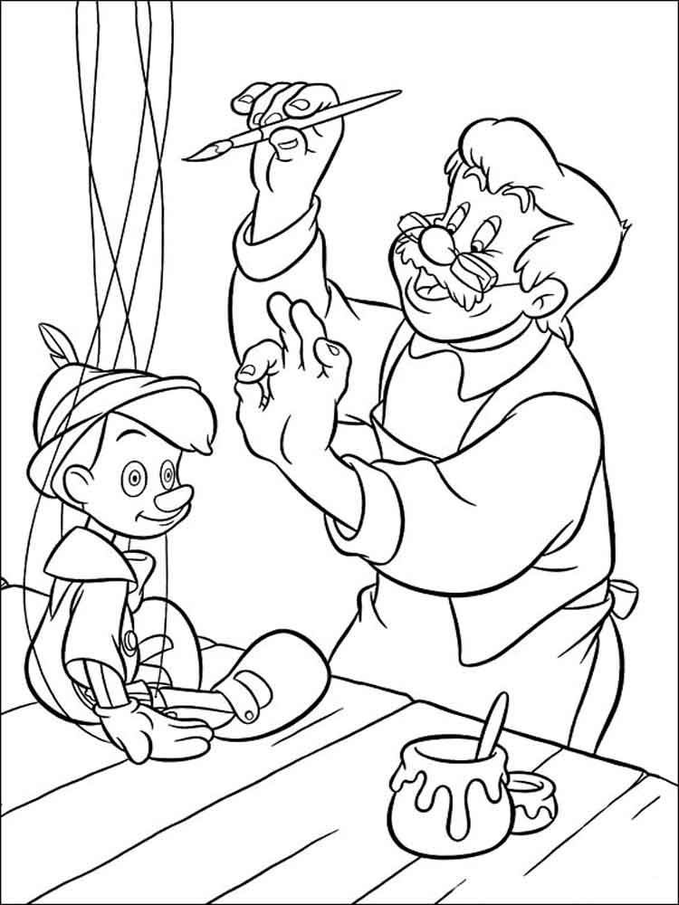 Geppetto colors Pinocchio coloring page