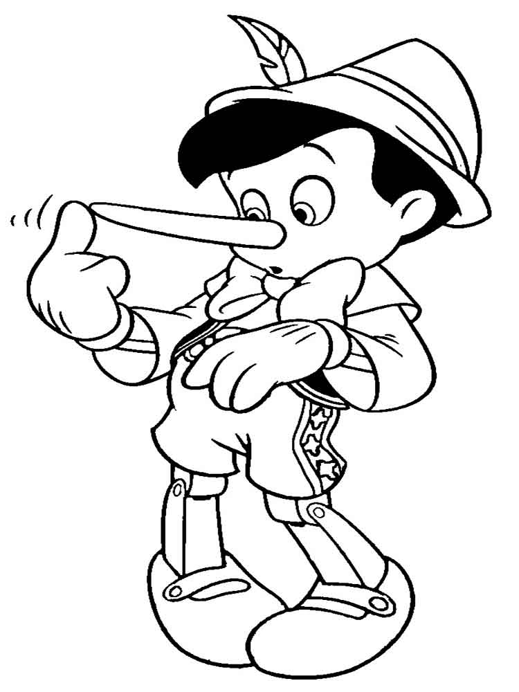 Pinocchio with a long nose coloring page
