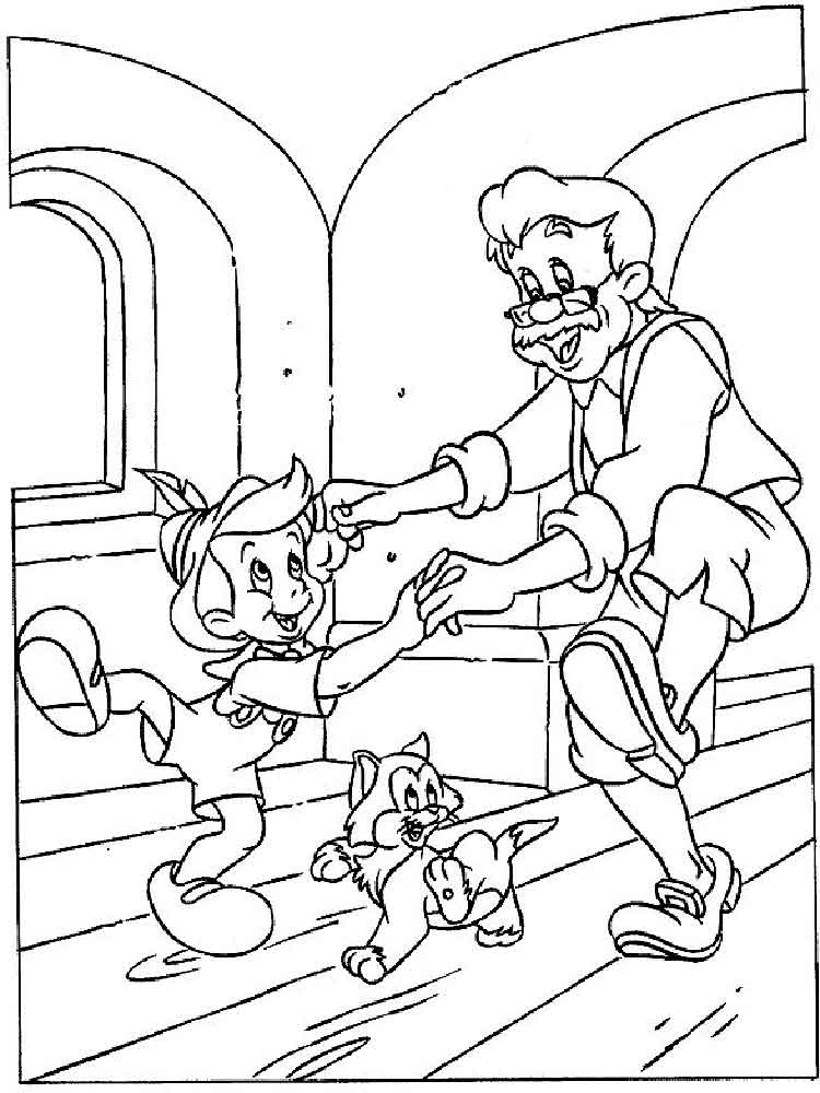 Pinocchio and Geppetto are dancing coloring page