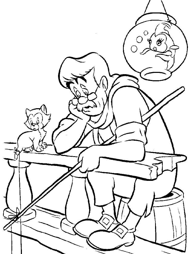 Geppetto is fishing coloring page