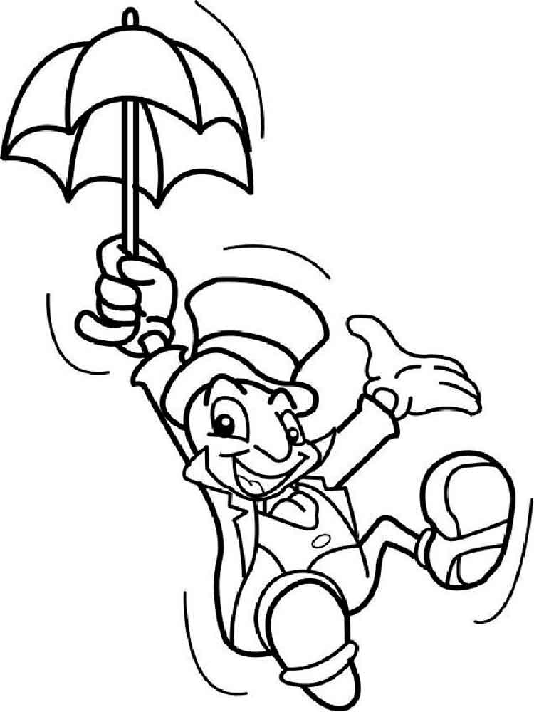 Jiminy with umbrella coloring page