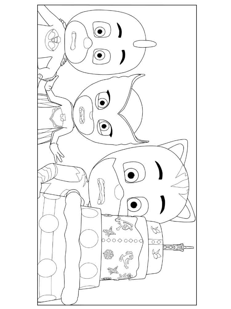 PJ Masks with cake coloring page