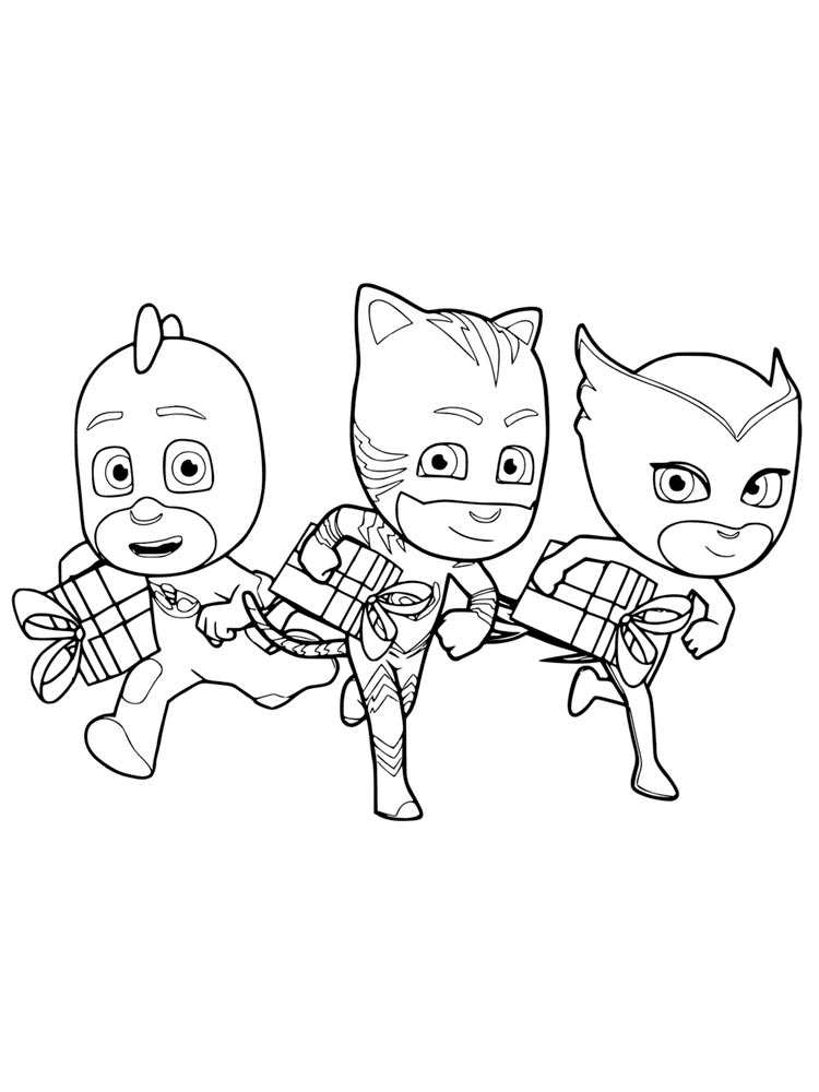 PJ Masks with gifts coloring page