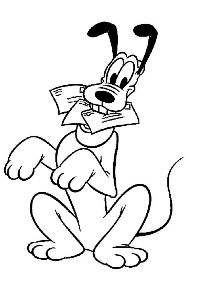 Pluto with envelopes in his mouth coloring page