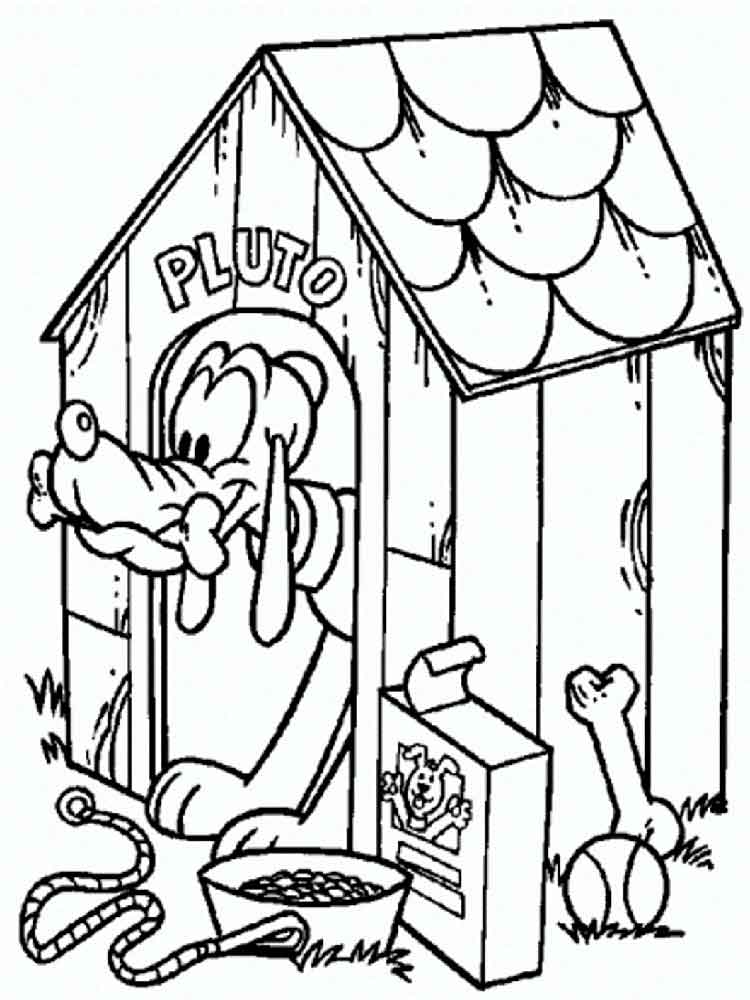 Pluto in the doghouse coloring page