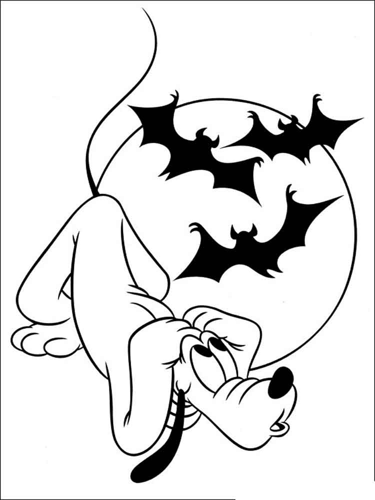 Pluto is afraid of bats coloring page
