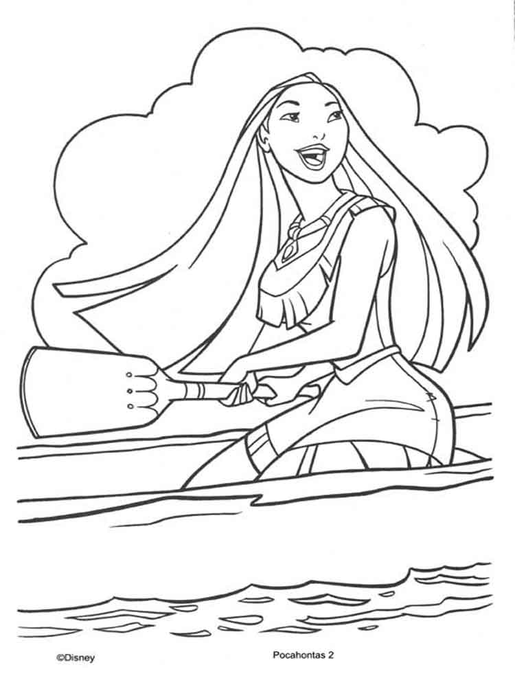 Pocahontas on a boat coloring page