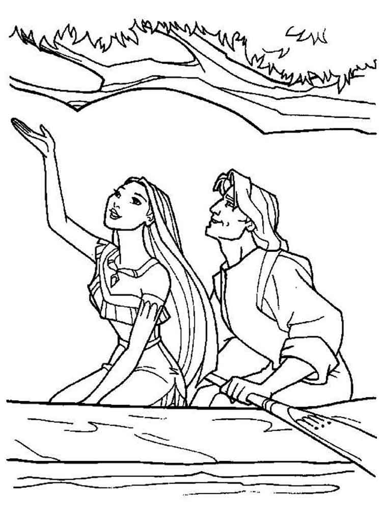John Smith and Pocahontas on a boat coloring page