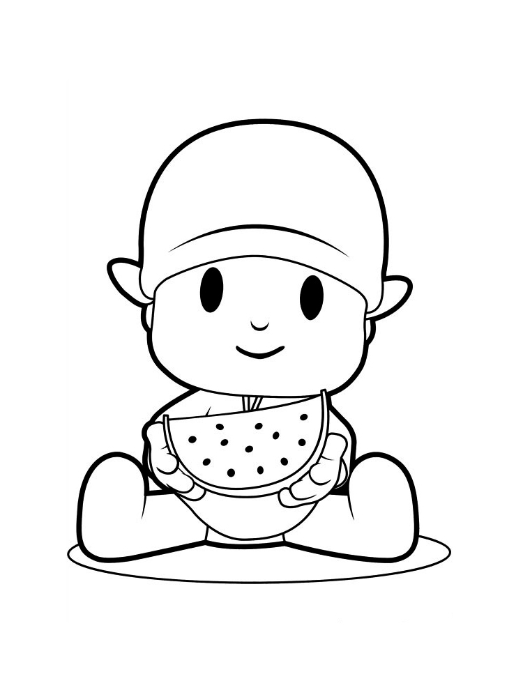 Pocoyo with watermelon coloring page