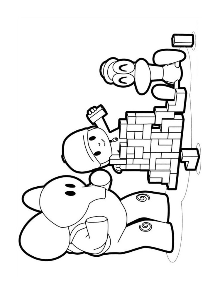 Pocoyo and friends play coloring page