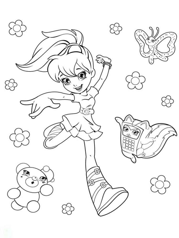 Polly Pocket with animals coloring page