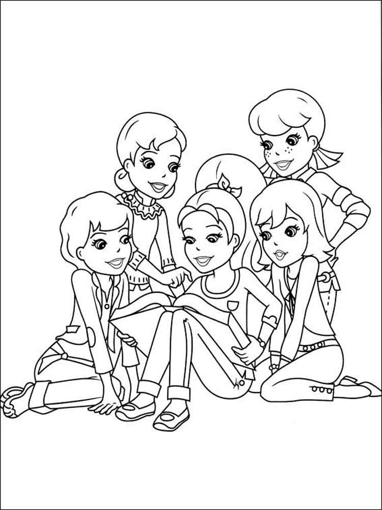 Polly Pocket with her friends coloring page