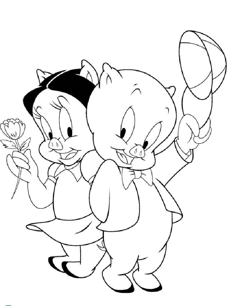 Porky Pig with a friend coloring page
