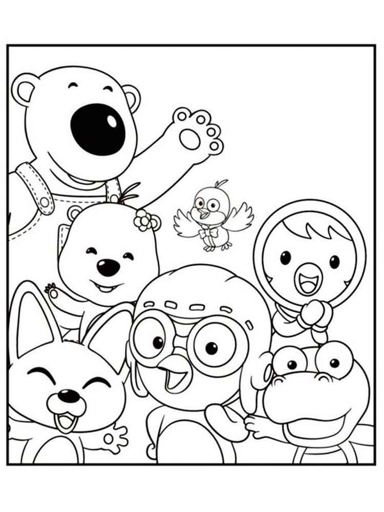 Pororo the Little Penguin characters coloring page