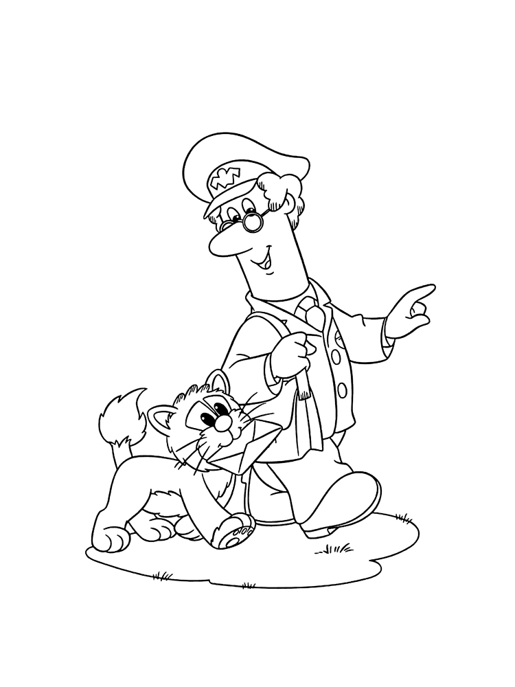 Postman Pat and Jess carry the mail coloring page