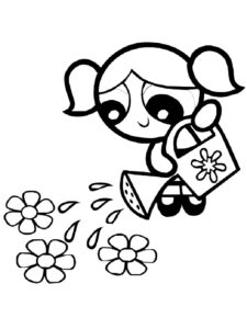 Bubbles waters the flowers coloring page