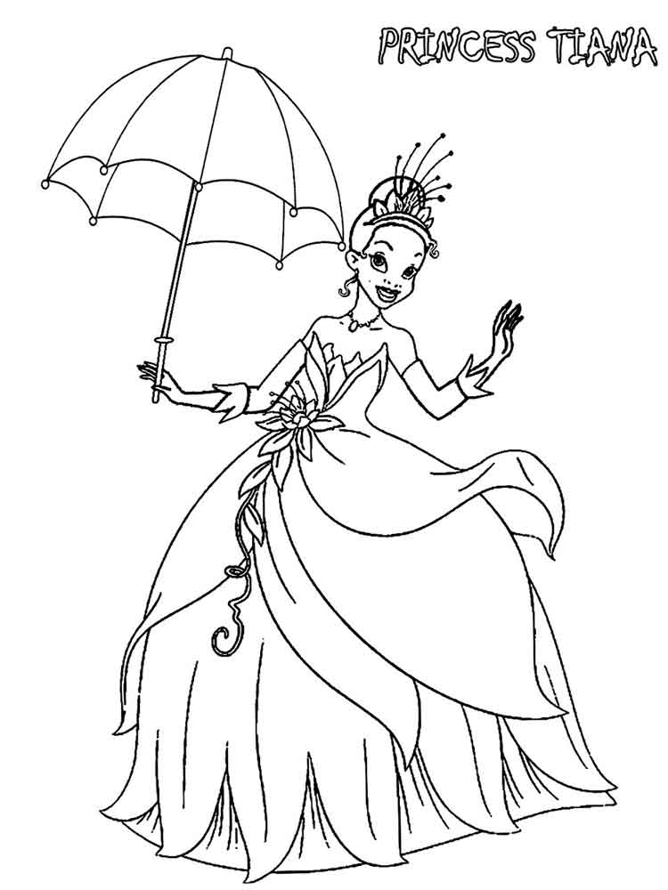 Princess Tiana with umbrella coloring page