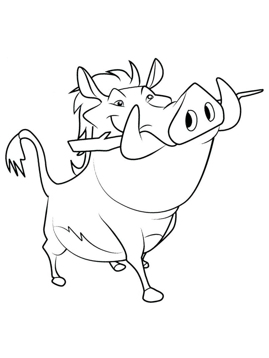 Pumbaa holds a stick in his mouth coloring page