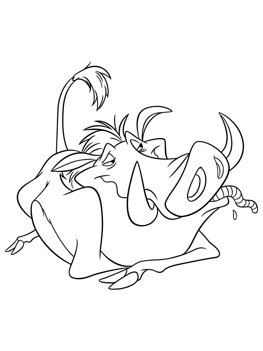 Pumbaa eats a worm coloring page