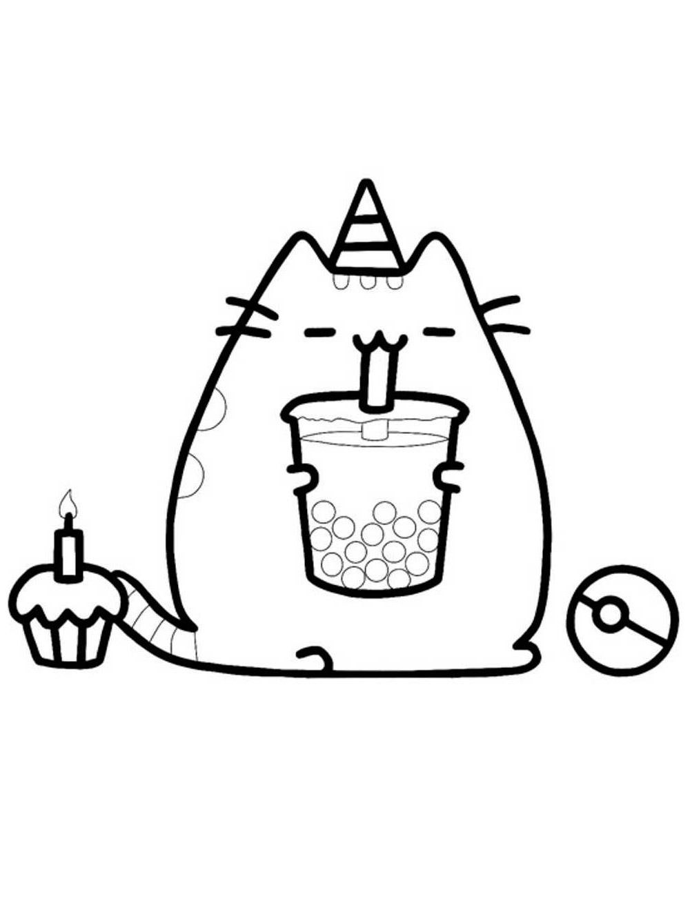 Pusheen is drinking coloring page