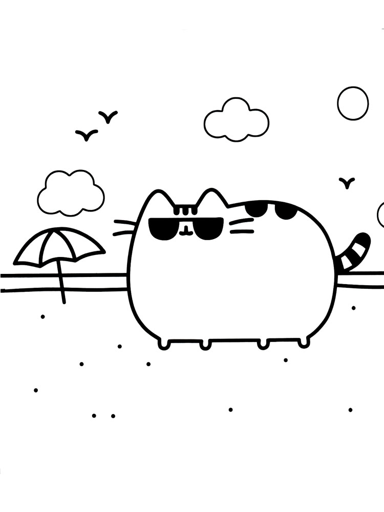 Pusheen on the beach coloring page
