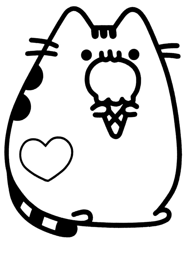 Pusheen eats ice cream coloring page