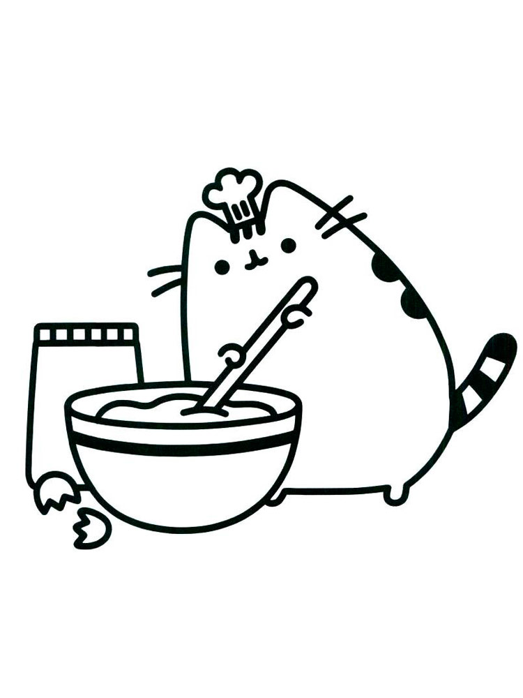Pusheen kneads the dough coloring page