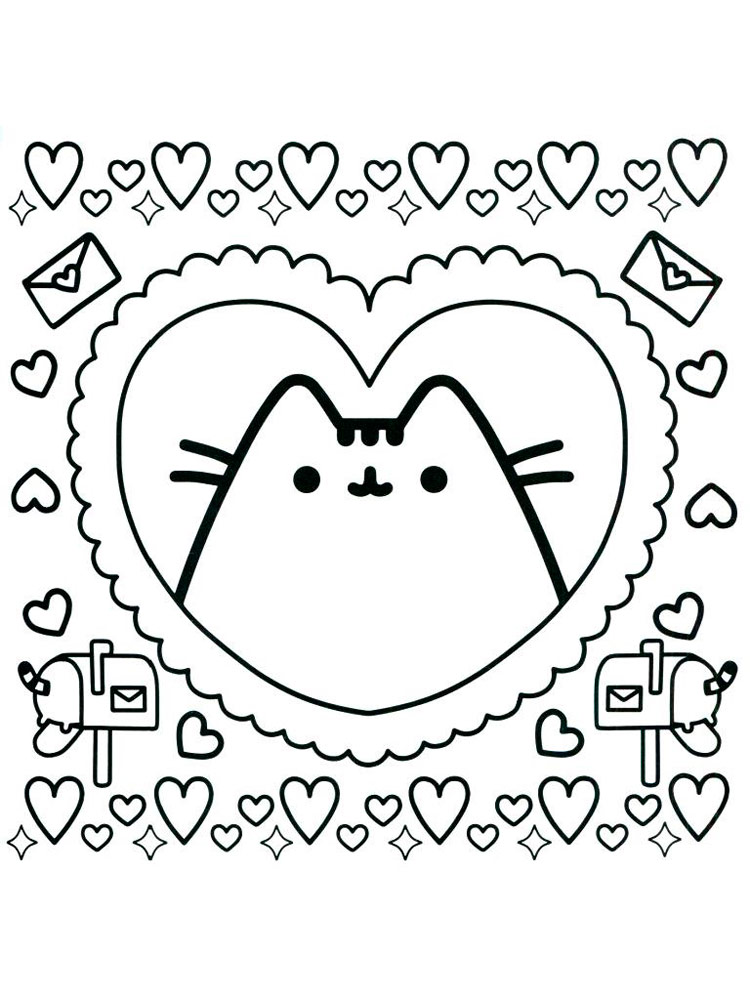 Pusheen Valentine’s Day coloring page