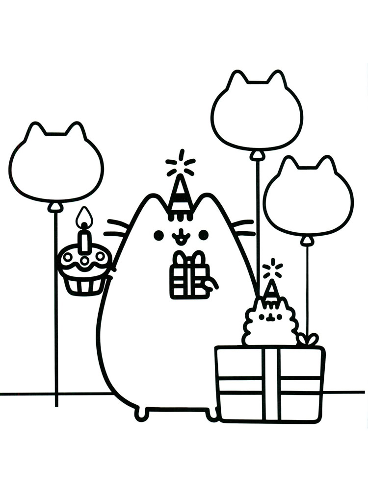 Pusheen’s birthday coloring page