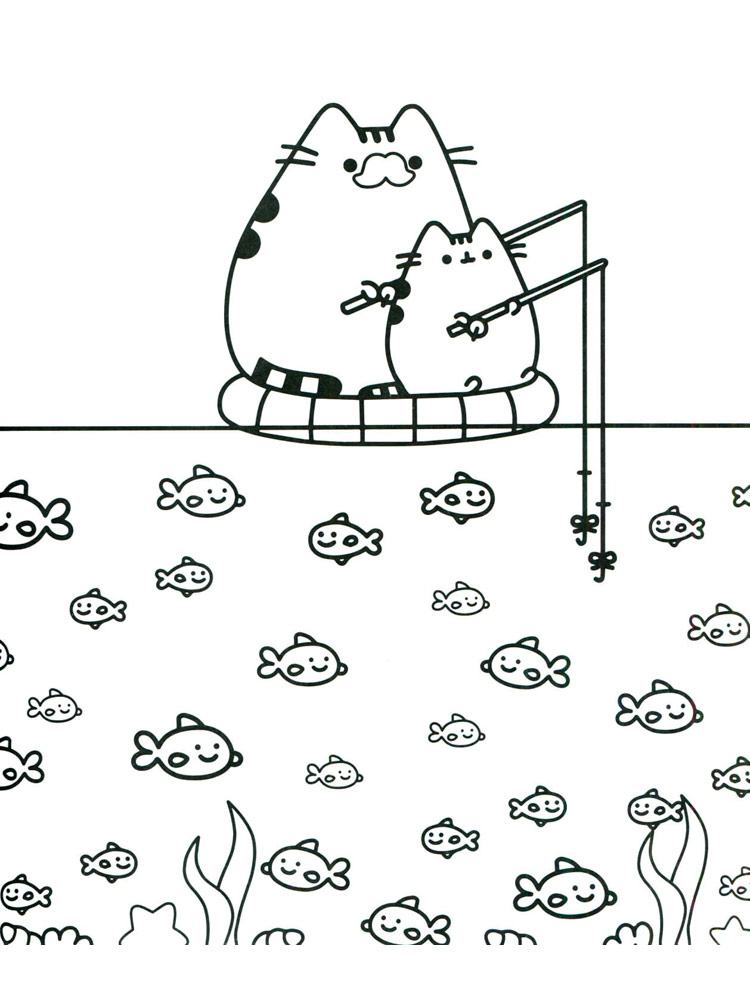 Pusheen the fisherman coloring page