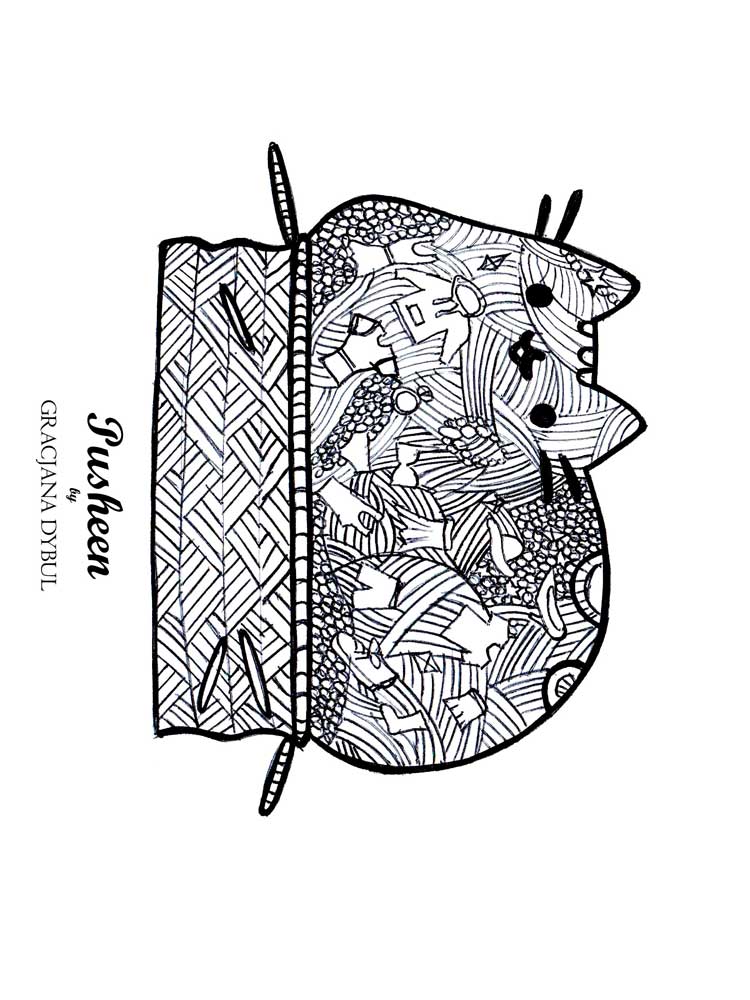 Pusheen with patterns coloring page