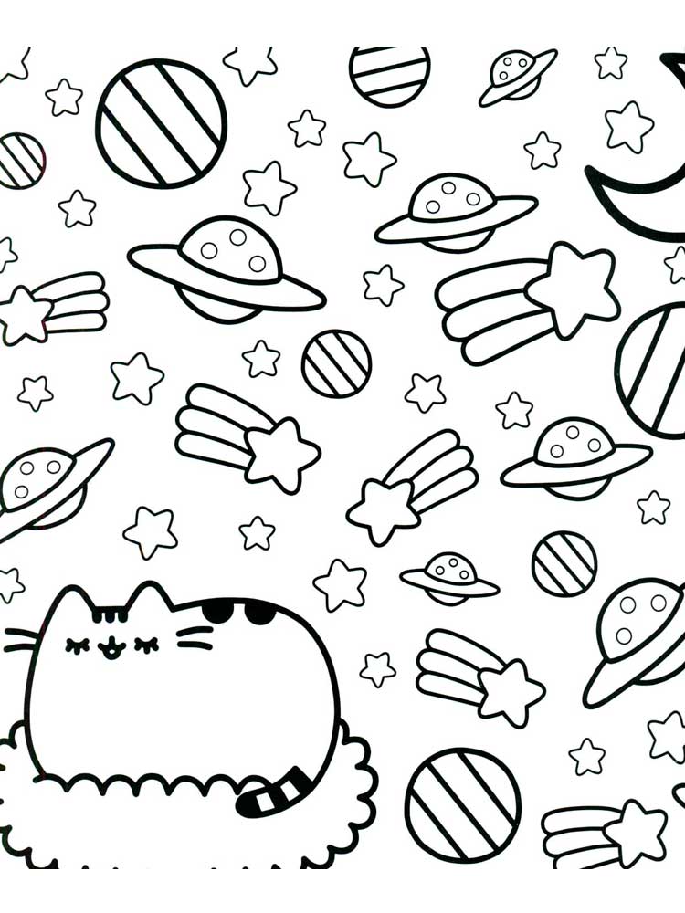 Pusheen in Space coloring page