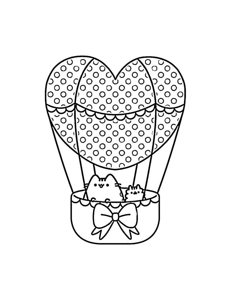 Pusheen on Aerostat coloring page