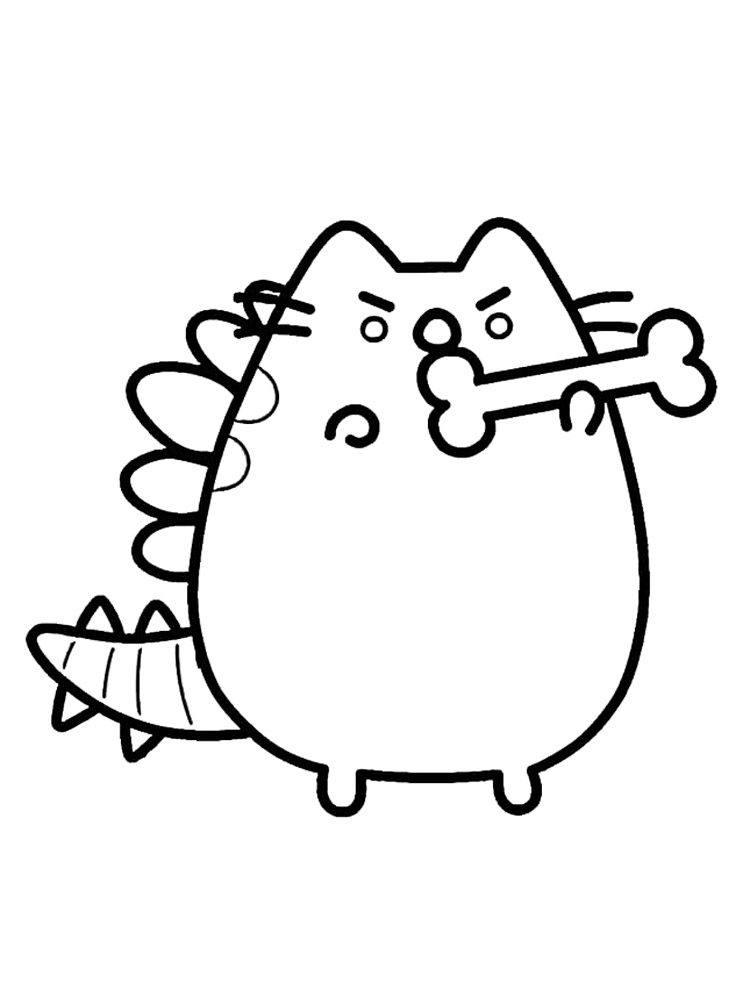 Pusheen with bone coloring page