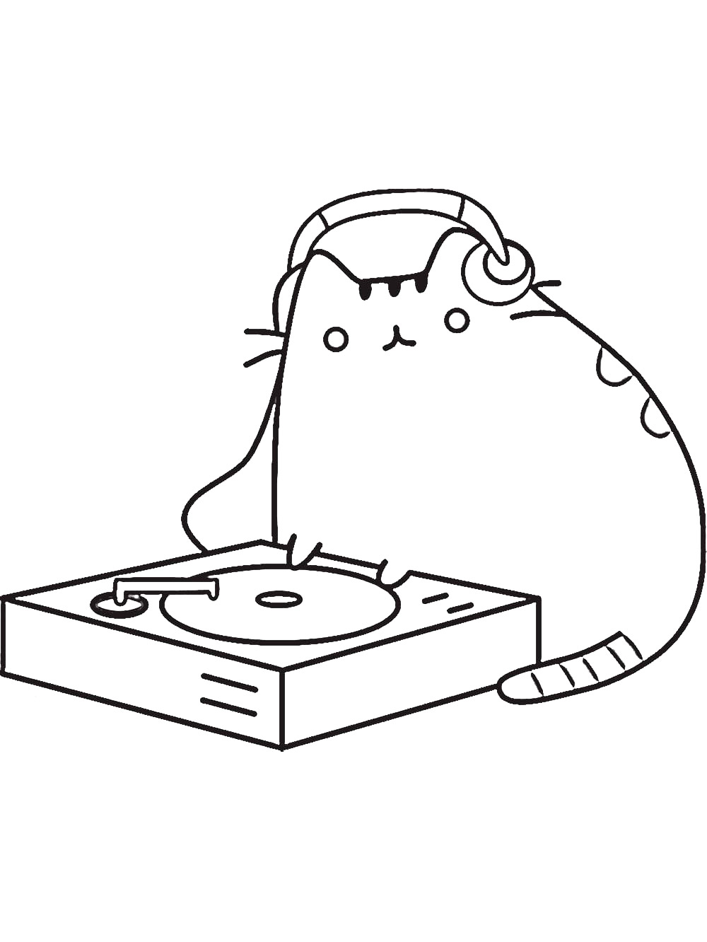 Pusheen DJ coloring page