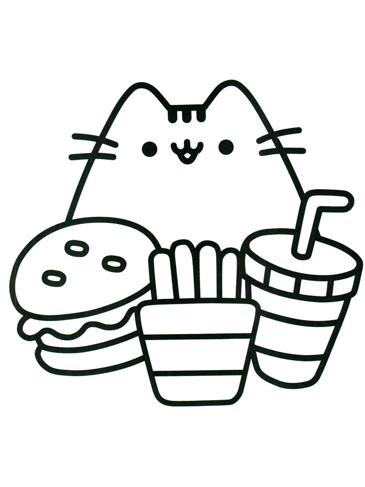 Pusheen with fast food coloring page
