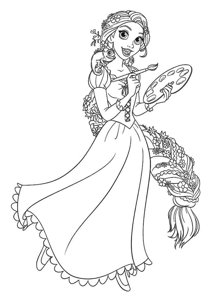 Rapunzel with watercolor coloring page