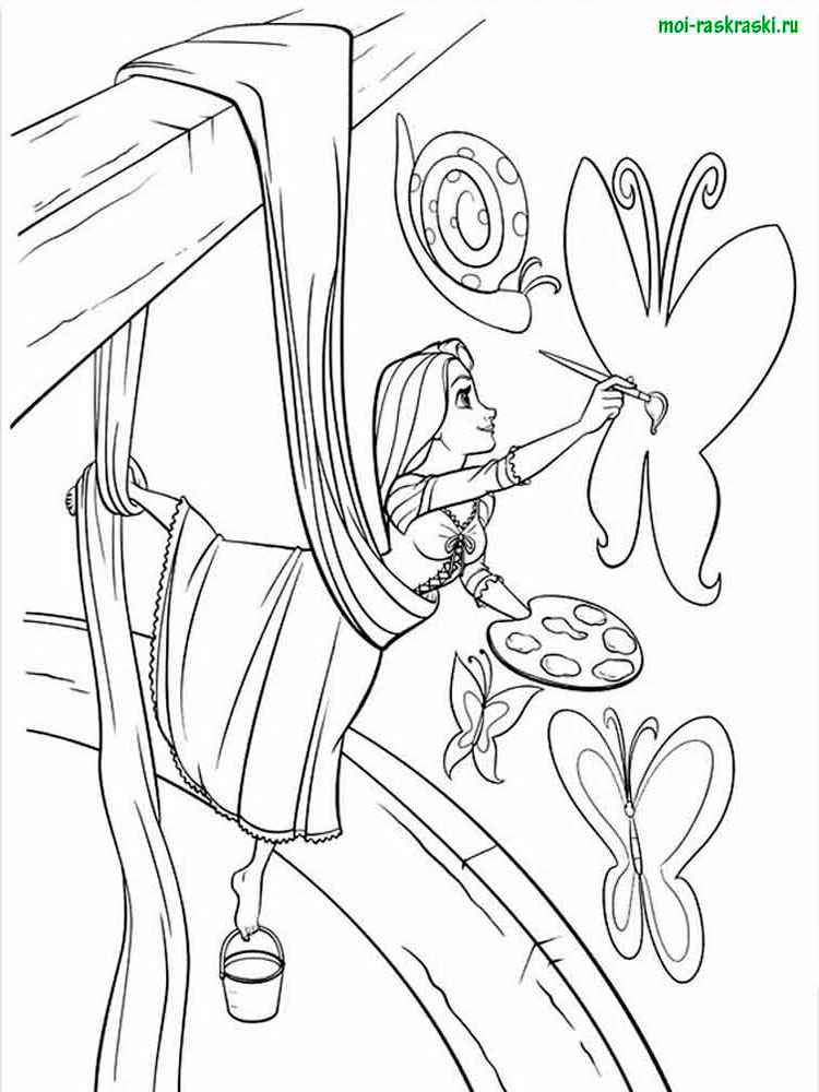 Rapunzel draws a butterfly coloring page