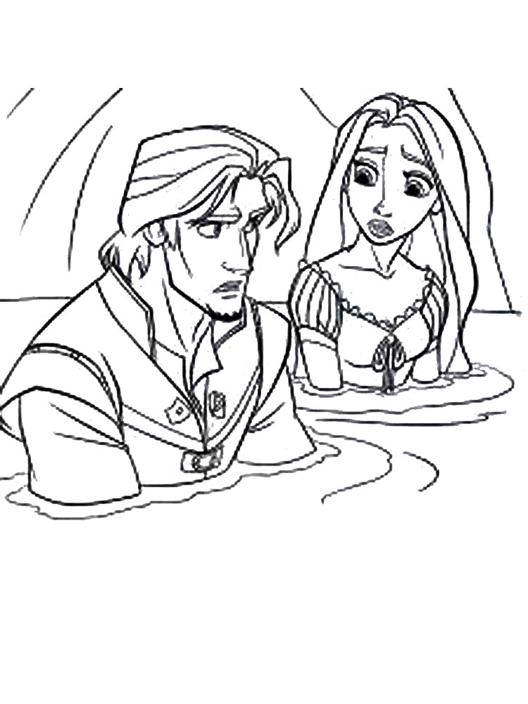 Rapunzel and Flynn Rider in the water coloring page