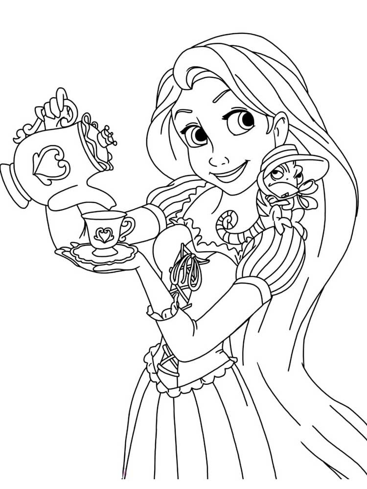 Rapunzel pours tea coloring page