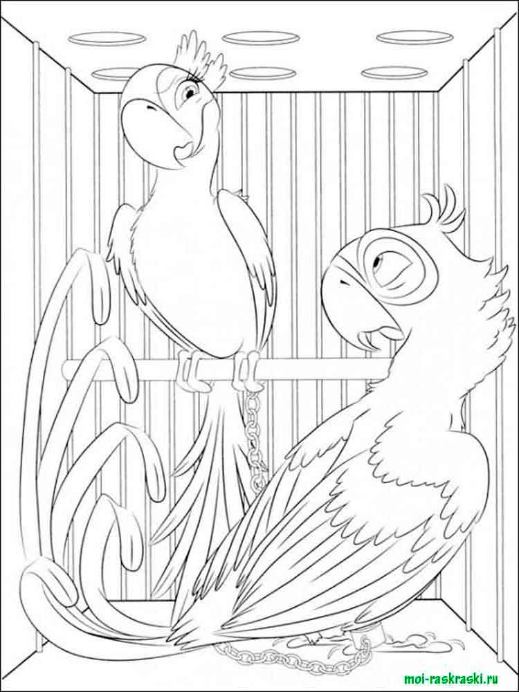 Jewel and Blu in a cage coloring page