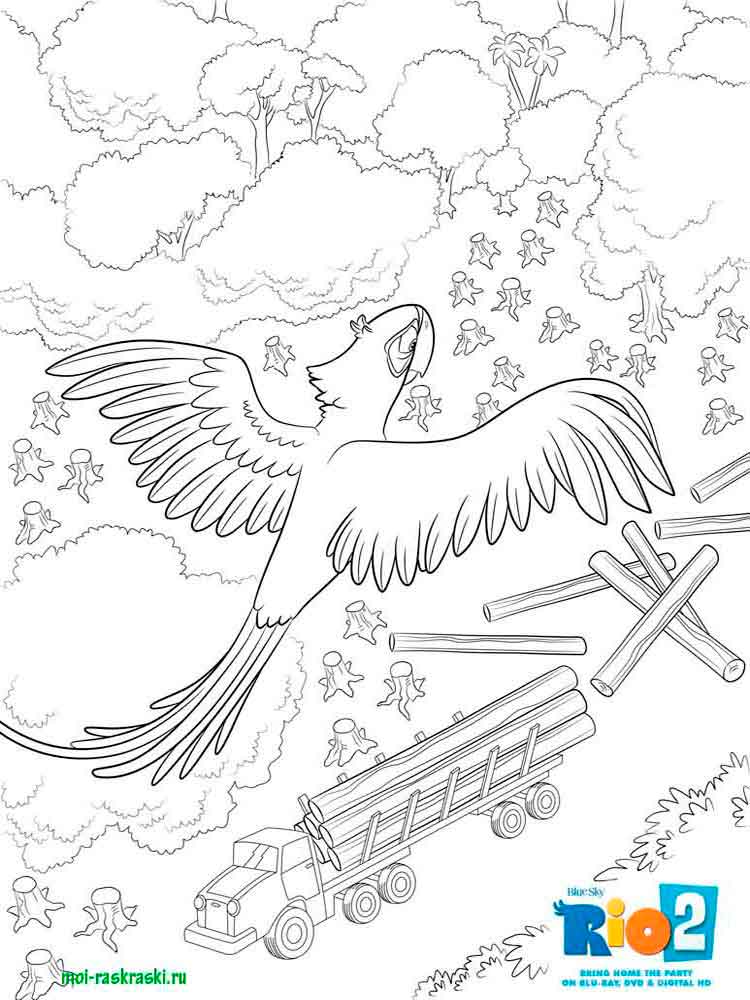 Blu flies over the forest coloring page